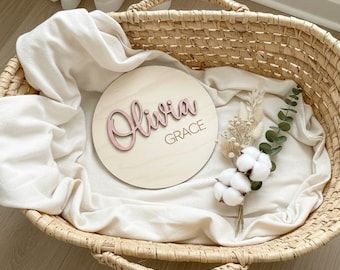 Personalized Baby Name Announcement Sign,Wooden Birth Announcement Disc,Custom 3D Wood Birth Sign