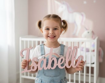 Letrero de madera con nombre, letrero de madera personalizado con nombre para guardería, decoraciones de pared para fiestas, letrero de madera con nombre recortado para niños, decoración personalizada para guardería y dormitorio.