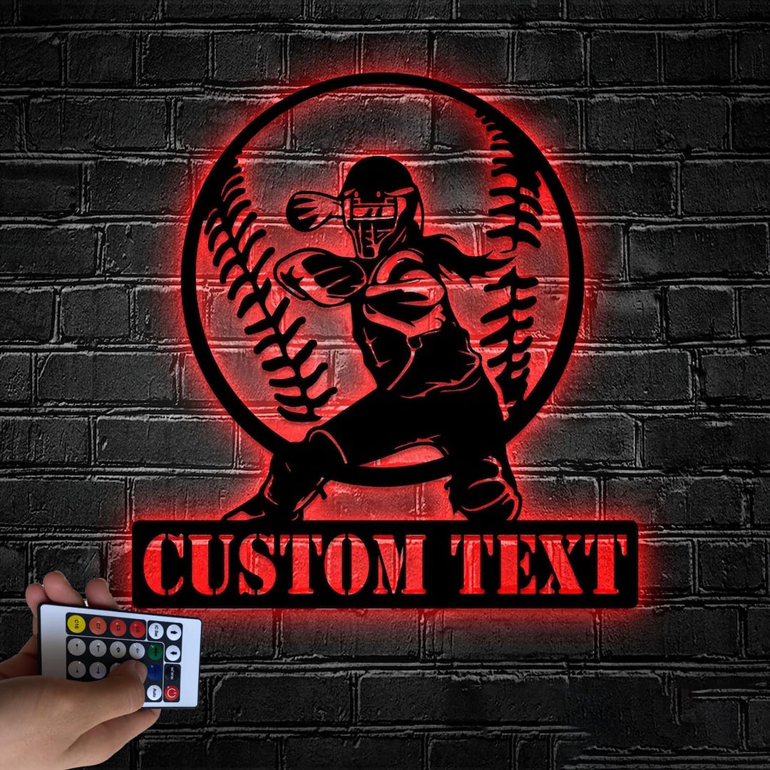 Custom Baseball Catcher LED Metal Sign, Personalized Softball Neon Wall ...