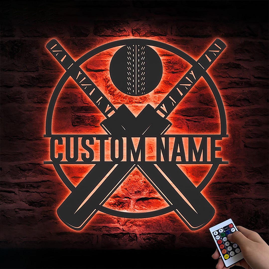 Custom Baseball LED Metal Sign, Personalized Baseball Name Sign ...
