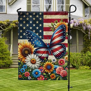 Butterfly Patriotic Flag, 1776–2026 Patriotic Yard Flag, Descendant of a Patriot, Outdoor Deco, Patriotic Gift, Butterfly Fag, Floral Flag