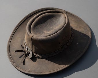 Cowboyhut aus Leder für Herren - Handgefertigter Outbackhut aus echtem Leder
