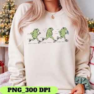 Funny Jogging Frogs PNG: Marathon Runner Humor, Sarcastic Toad Running Design (Digital Download)