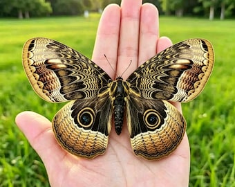 Ejemplar auténtico de polilla Brahmin disecada, polilla ojo de búho disecada, arte de insectos de la academia oscura, decoración gótica peculiar, regalo curioso sobre la metamorfosis