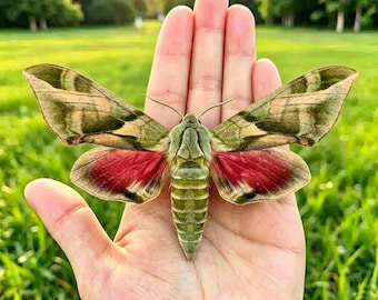 Real Lime Hawk Moth Specimen | Framed Callambulyx tatarinovii | Gothic Taxidermy Art, Green & Pink Moth Decor, Nature Lover Gift