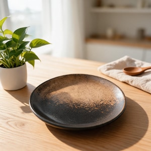 Brunsvart keramisk tallrik, Wabi Sabi gradientfat, jordnära texturerad dessertskål, minimalistisk sidotallrik, hantverkstallrik i stengods