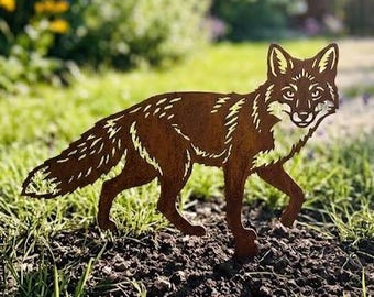 Estaca de metal con forma de zorro para jardín - Arte de animales al aire libre - Decoración moderna de acero para fauna silvestre