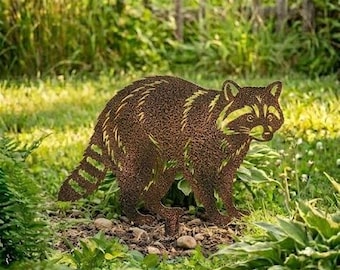 Silueta de mapache de metal para jardín - Decoración rústica de vida silvestre al aire libre