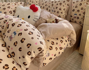 Juego de cama de algodón con estampado de leopardo de dibujos animados