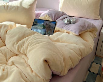 Juego de cama de vellón color crema, cálido edredón de felpa para invierno, decoración para dormitorio
