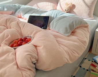 Juego de cama de vellón rosa, edredón de felpa cálido de invierno, decoración para dormitorio
