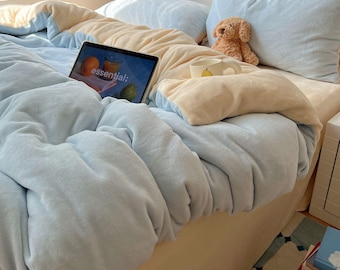 Juego de ropa de cama de vellón azul, edredón de felpa cálido de invierno, decoración para dormitorio