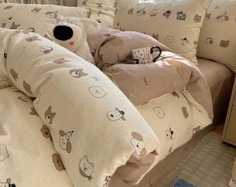 Funda nórdica beige con estampado de animales y osos