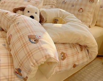 Funda nórdica a cuadros para perro, color beige, para dormitorio