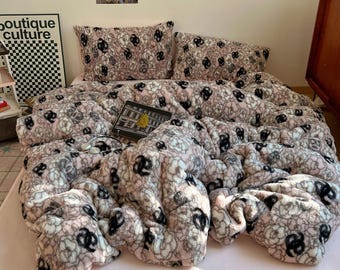 Juego de ropa de cama de forro polar con estampado floral rosa, cálido edredón de felpa para invierno, decoración
