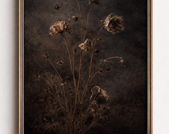Vintage Wildflower Still Life, Giclée Print, Dark floral, Moody, Rustic, Wall Art