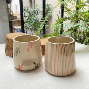 Taza de café de cerámica, vaso de cerámica sin asa, taza con estampado de hojas, gres hecho a mano, utensilios de cocina, juego de vasos de color neutro, taza de agua para escritorio de oficina