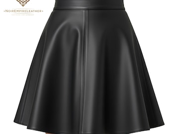 Minifalda de piel de cordero negra, falda skater de cintura alta para mujer, falda acampanada de cuero genuino, ropa de moda hecha a mano.