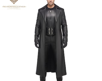 Men's Full Lambskin Leather Matrix Style Suit, Black Gothic Trench Coat and Vest with Pants, Handmade Luxury Costume, Neo Style Outfit Gift