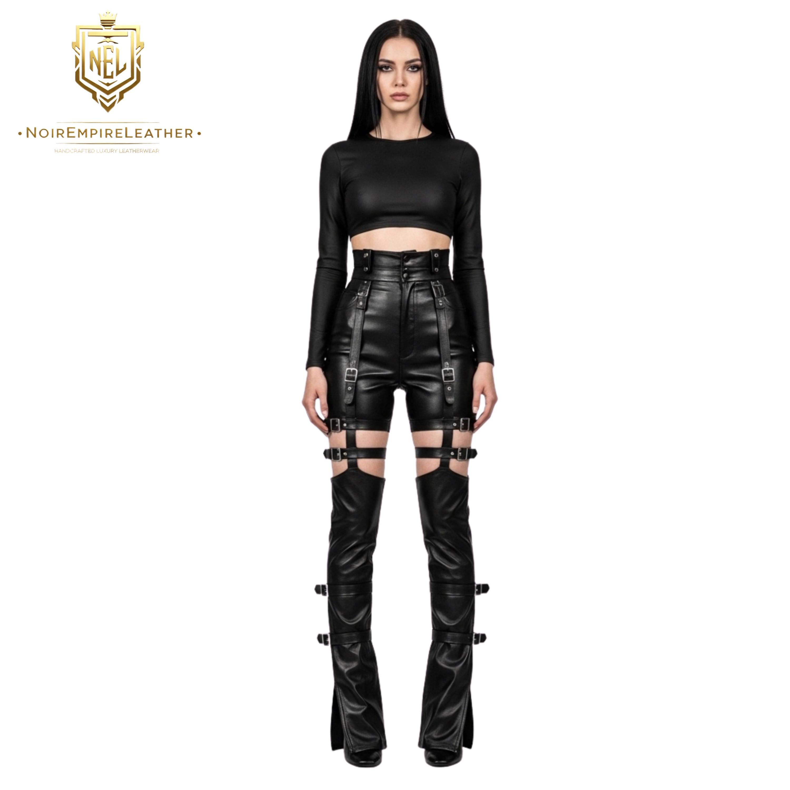 Women's Lambskin Leather Chaps for Green Goth High Waisted Pants ...