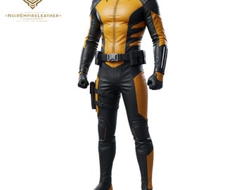 Wolverine Leather Costume Premium Lambskin Leather X-Men Cosplay Suit, Handmade Bodysuit for Men, Yellow & Black Movie Replica Outfit Gift