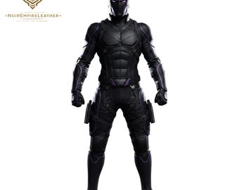 Black Panther Tactical Suit Lambskin Leather Cosplay Costume - Superhero Armor Halloween Outfit Men - Purple Accents Movie Prop Replica Gear