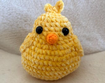 Handmade Crochet Chick Easter Basket Stuffer, Chenille Yarn Spring Decor