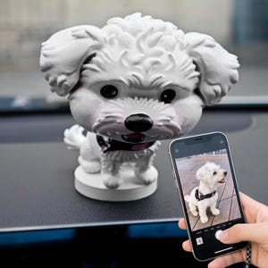 Custom Bobblehead Car Dashboard Ornament from Photo - Personalized Pet, Couple or Person Cute Q-Version Wobbling Head Shaking Handcrafted