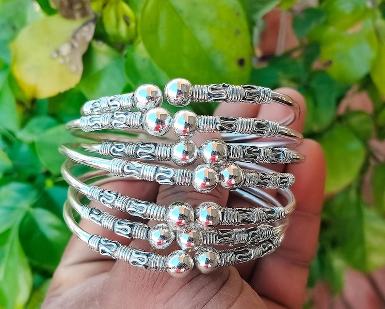 7‑piece Sterling Silver Ball Adjustable Bangle Set – Stackable Silver ...