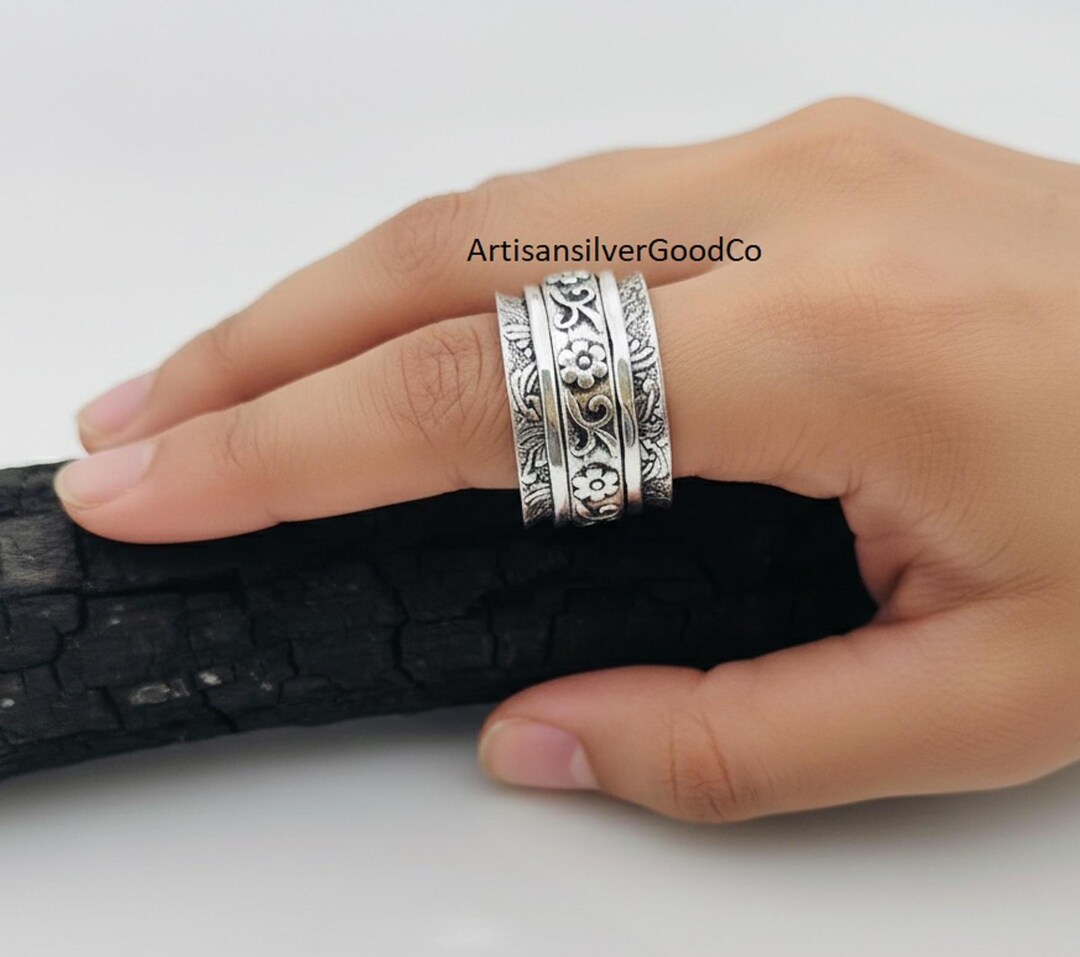 Sterling Silver Spinner Ring – Fidget Band Ring – Handmade Jewelry . - Etsy