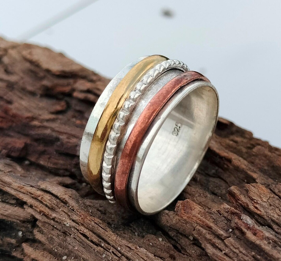 Silver Copper Brass Spinner Ring – Handmade Mixed Metal Fidget Band ...