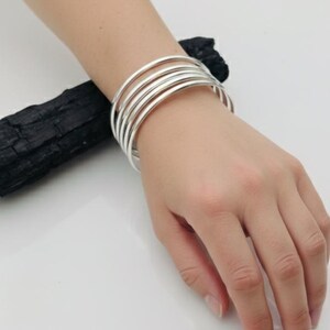 5 Set Silver Band Bangles | Minimalist Stacking Bracelets | Handmade  Bangles