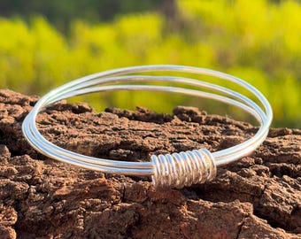 Sterling Silver Band Bangle Bracelet, Minimalist Silver Cuff, Stackable Jewelry Gift .