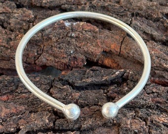 Handmade Sterling Silver Adjustable Bangle – Boho Open Cuff Bracelet .