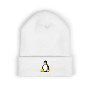 Gorro con puños bordados de pingüino Tux de Linux