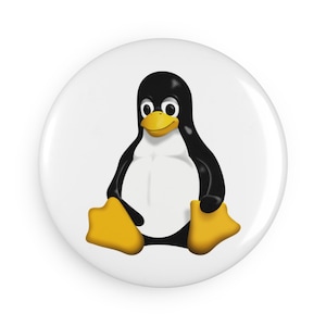 Magnes z pingwinem Tux | Okrągły magnes na guzik