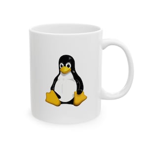 Linux Mug with Tux Penguin, Ceramic Coffee Cup, Programmer Gift