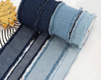 Denim Fabric Ribbon – Handmade Fringe Jeans Ribbon for DIY Crafts, Sewing Projects, Hair Bows