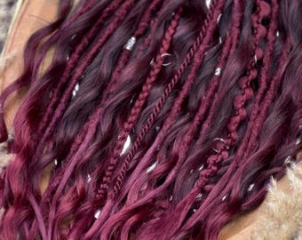 Burgundy Synthetic dreadlocks brushable curls and braids