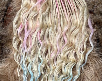 Blonde and pastel pink Brushable dreaded curls  , Anna curls