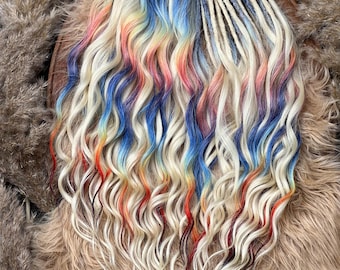 Blonde and blue rainbow  Brushable dreaded curls  , Anna curls