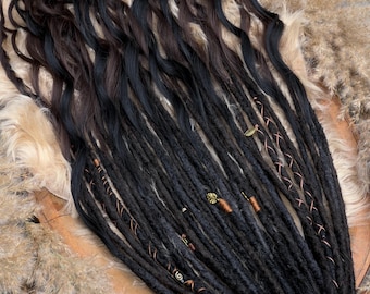 Mix black and dark brown  Synthetic dreadlocks extensions with loose long ends