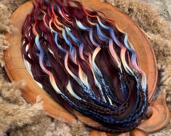 Burgundy Braided Brushable dreaded curls with rainbow , Anna curls