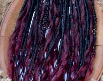 Burgundy and Black Synthetic dreadlocks braided and dreaded brushable curls