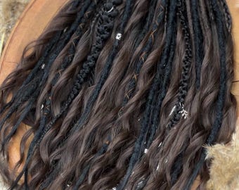 Black Synthetic dreadlocks with brown brushable curls and braids
