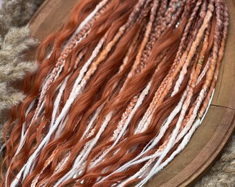 Ginger Synthetic dreadlocks ombré from ginger to white with curls and braids