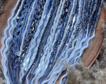 Ocean blue Synthetic dreadlocks with curls and braids, boho Mermaid hair with charms