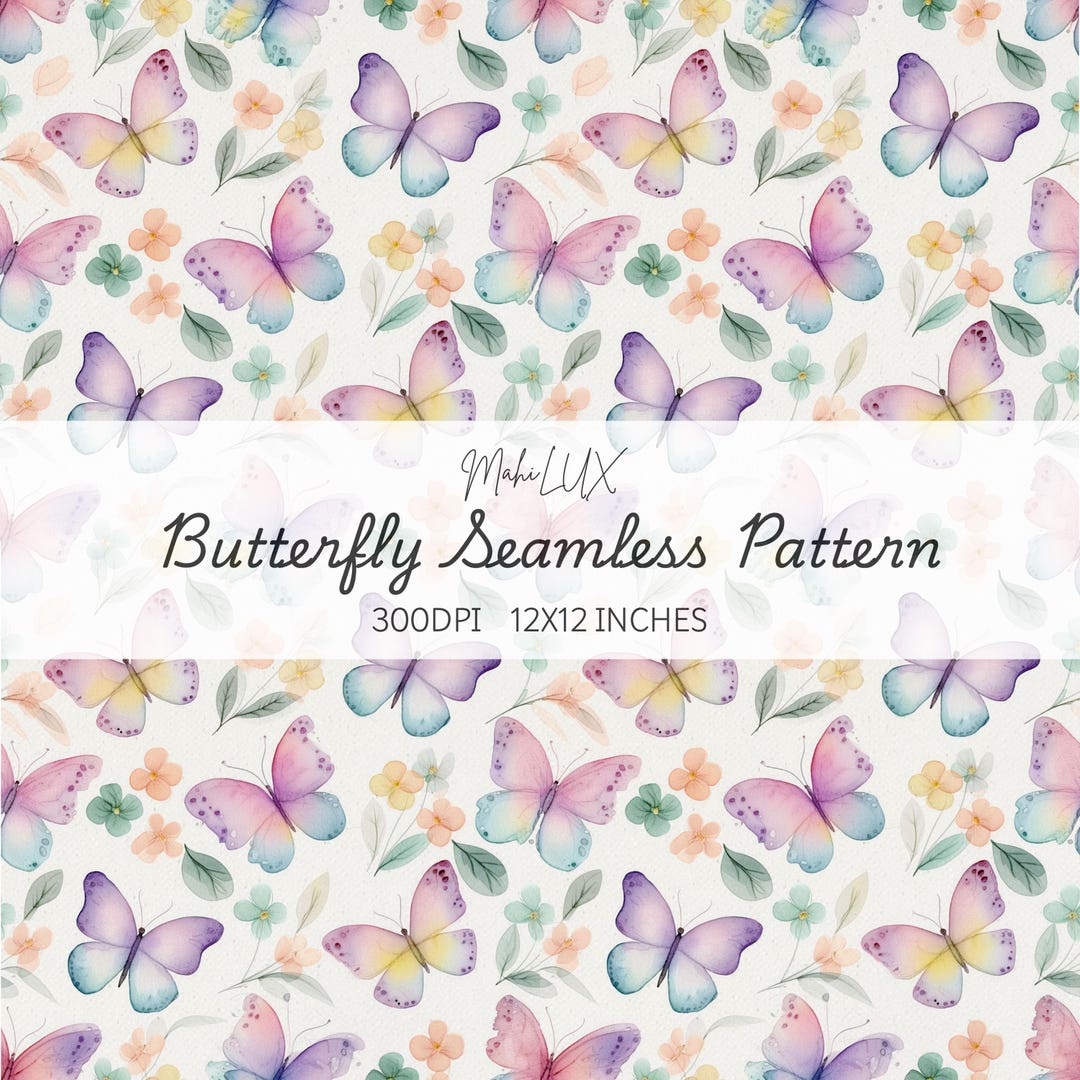 Butterfly Pattern Seamless, Watercolor Floral Digital Download, Pastel ...