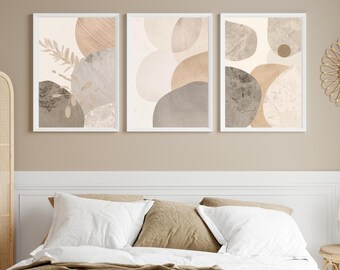 Wall Art Set of 3, Japanese Minimalist Neutral Abstract Prints, Wabi Sabi Beige Scandinavian Wall Decor, Digital Download