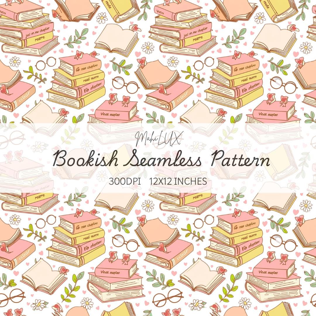 Book Lover Pattern Digital Download, Seamless Bookish Print, Fabric ...